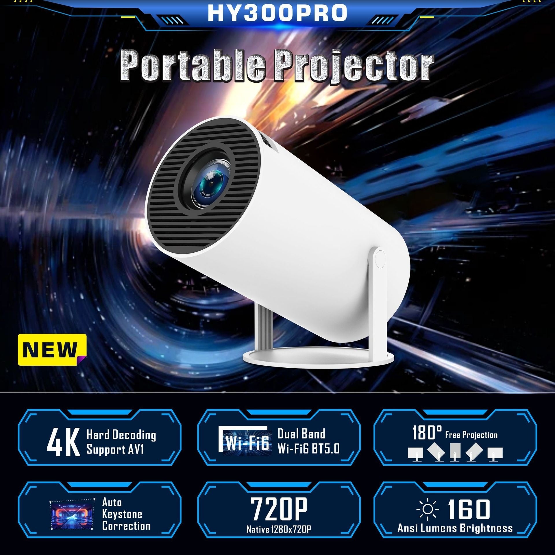 HY300 Pro Smart Portable Projector | 4K HD Home Theater & Entertainment